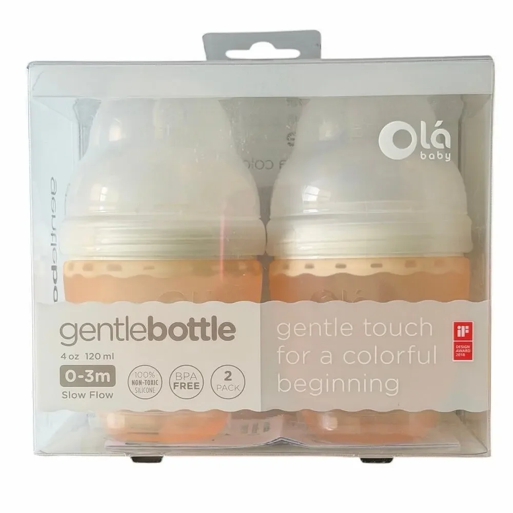 Olababy GentleBottle 2 Pack 4oz Coral Silicone Baby Bottles Slow Flow NEW